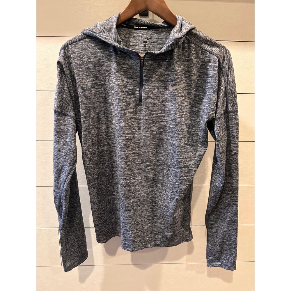 Nike Running Dri-FIT Hoodie Womens Small Blue Space Dye Half Zip Thumbhole Top